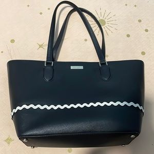 Kate Spade Black Leather Tote with White Detailing